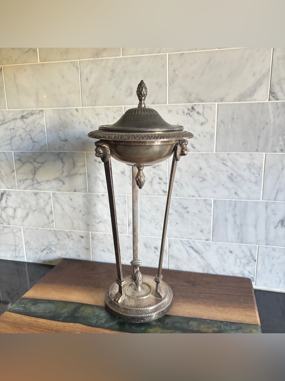 Silverplate Urn Incense Burner, Table Athenienne, Neoclassical Oscar Bach Style